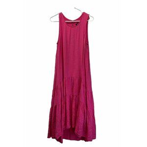 Anthropologie Maeve Marlene Dress Pink Tiered Sleeveless Maxi pockets Size M